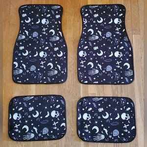 Car Floor Mats - Driver, Passenger & 2 Rear Seat: Skeleton, Cat, Moon and Stars